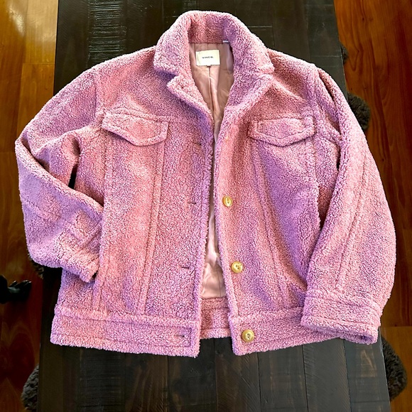 VINCE Size M faux fur teddy jacket in pink size M - Picture 1 of 8